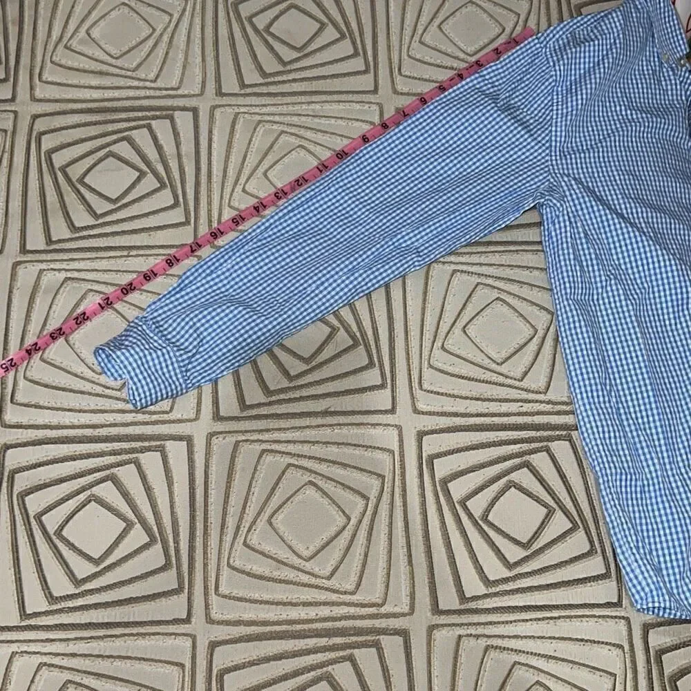 Vineyard Vines Boys Whale Shirt Long Sleeve Blue Gingham Button Up size Large 16